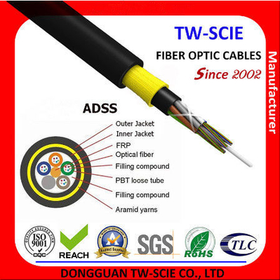 Câble optique blindé extérieur léger de fibre d'OEM, PE/au câble optique externe de réseau de fibre de la gaine ADSS
