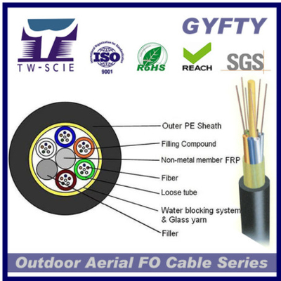 2-144 verre de noyaux bavarder le câble optique blindé de fibre, câble optique de réseau de fibre de GYFTY-FS