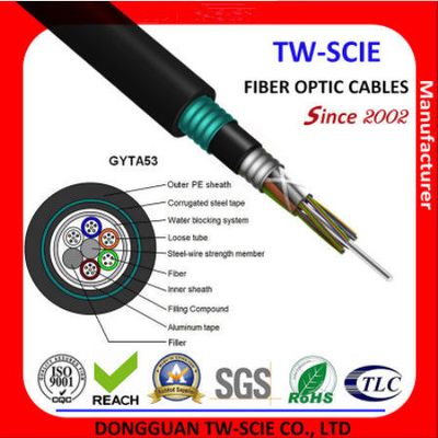 48 câble blindé flexible optique direct du câble GYTA53 de fibre d'enterrement de noyau avec de l'eau bon bloquant le système