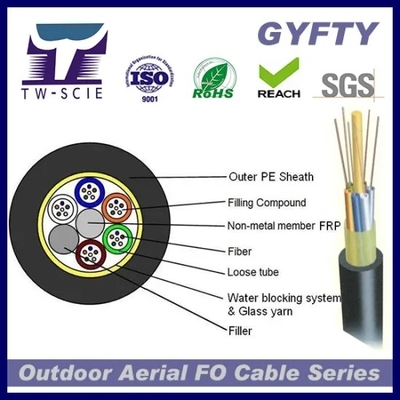 Verre aérien extérieur de noyau multi de GYFTY-FS bavarder le câble Ethernet optique de fibre blindé