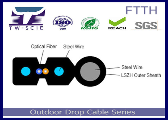 1-4 le câble d'interface du noyau FTTH FRP/porteur central d'acier a couvert le câble à fibres optiques plat