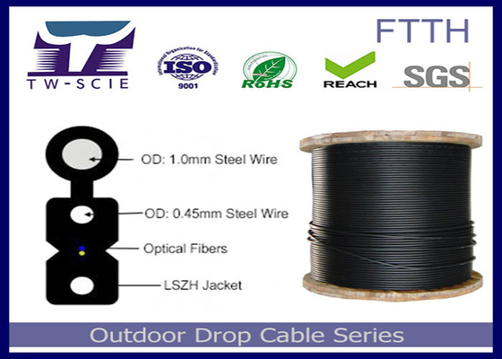 1-4 le câble d'interface du noyau FTTH FRP/porteur central d'acier a couvert le câble à fibres optiques plat