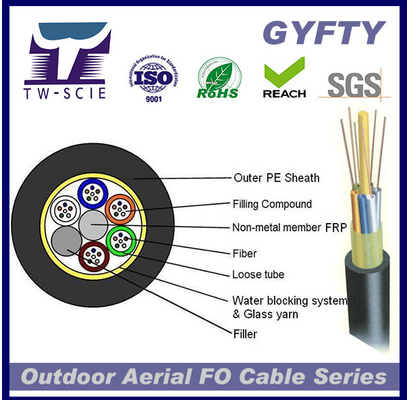 Câble optique Non-blindé de réseau de fibre de ruban extérieur lâche de tube de GYFTY 24cores FRP