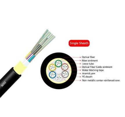 Cable à fibre optique SM à mode unique extérieur 12 24 noyau ADSS Cable à fibre aérienne SM non métallique