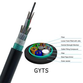 Le câble optique extérieur GYTS-aérien de fibre avec le tube lâche multi d'enterrement direct a ridé le câble blindé en acier pour