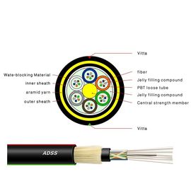 48 envergure externe noire autosuffisante de la couleur 100 de gaine de câble optique de fibre des noyaux ADSS
