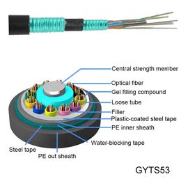 144 câble blindé échoué enterré direct optique blindé de tube lâche du câble GYTS53 de fibre de noyaux