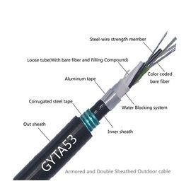 24 vestes enterrées directes extérieures de câble optique de fibre des noyaux GYTA53 doubles ont échoué le câble blindé en aluminium de tube lâche