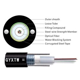 8.9mm Diamètre du câble GYXTW 12 Core G652D Central Loose Tube Outdoor Aerial et duct câble en fibre optique avec PE Jacket