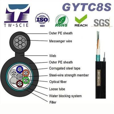 OEM 8 12 24 câbles optiques aériens autosuffisants de fibre du schéma 8 du noyau FIG8 (GYTC8S)