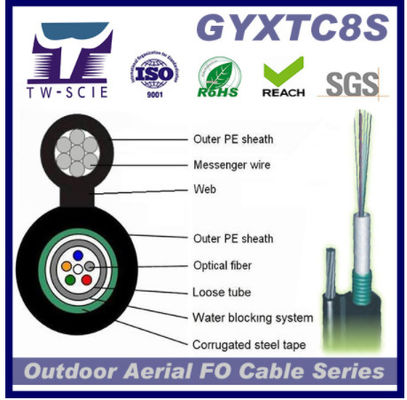 Câbles optiques extérieurs autosuffisant de fibre de noyau de GYXTC8S 24