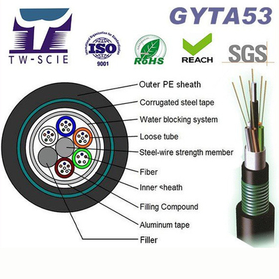 24 câbles blindés optiques extérieurs GYTA53 du câble OFC de fibre de noyaux