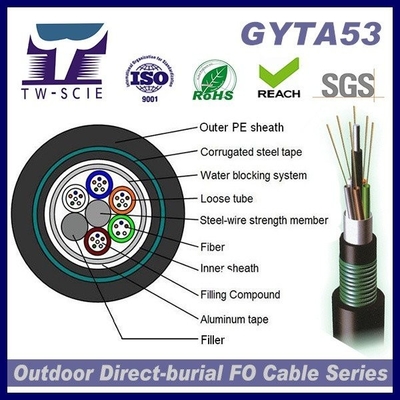 GYTA53 24 Core Double Gaine Blindée Double Gaine PE anti-UV Câble À Fibre Optique Pour L'enterrement Du Conduit