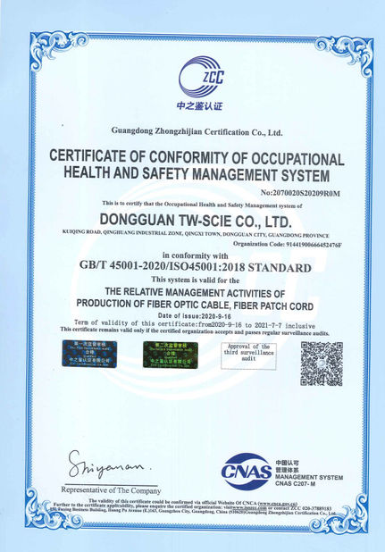 LA CHINE DONGGUAN TW-SCIE CO., LTD. certifications